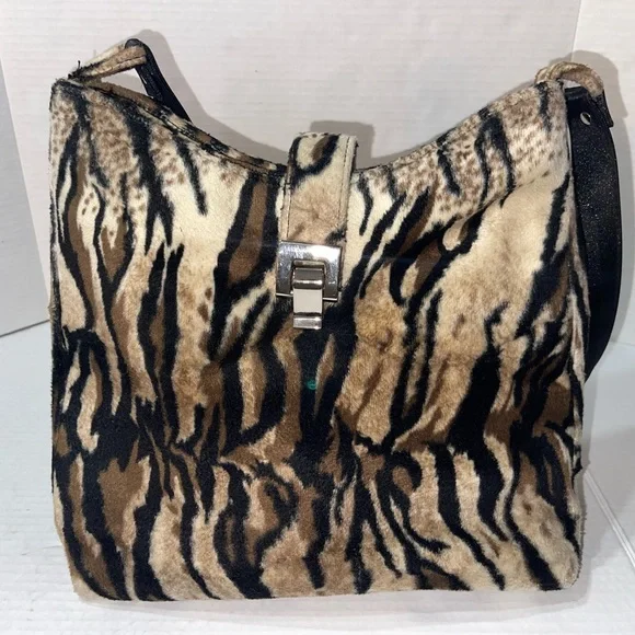 Ohh Ashley!! Vintage Boho Animal Print Hair Feel Shoulder Purse Rectangle Buckle - Picture 3 of 7